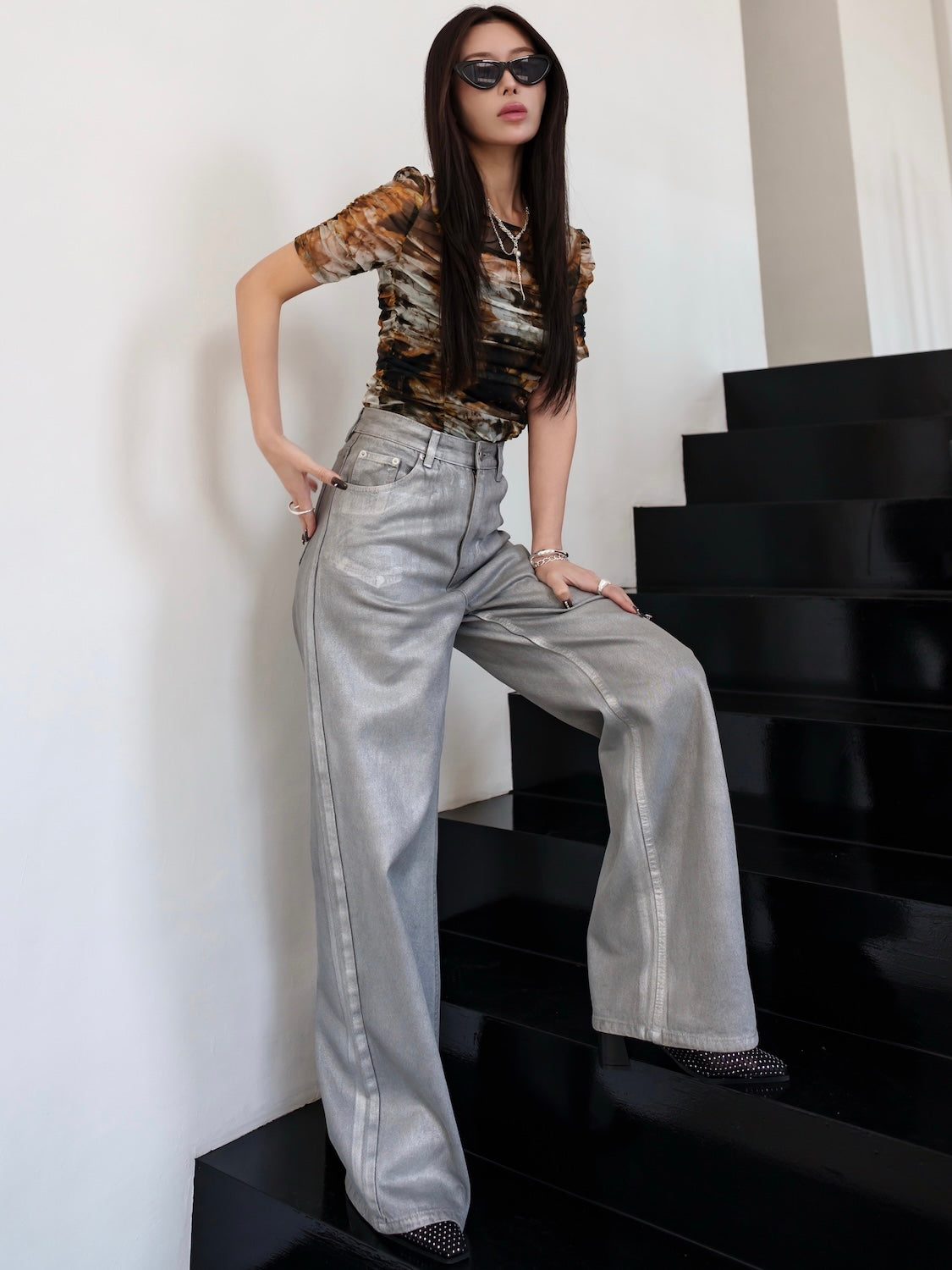 Spray Foil Wide Denim