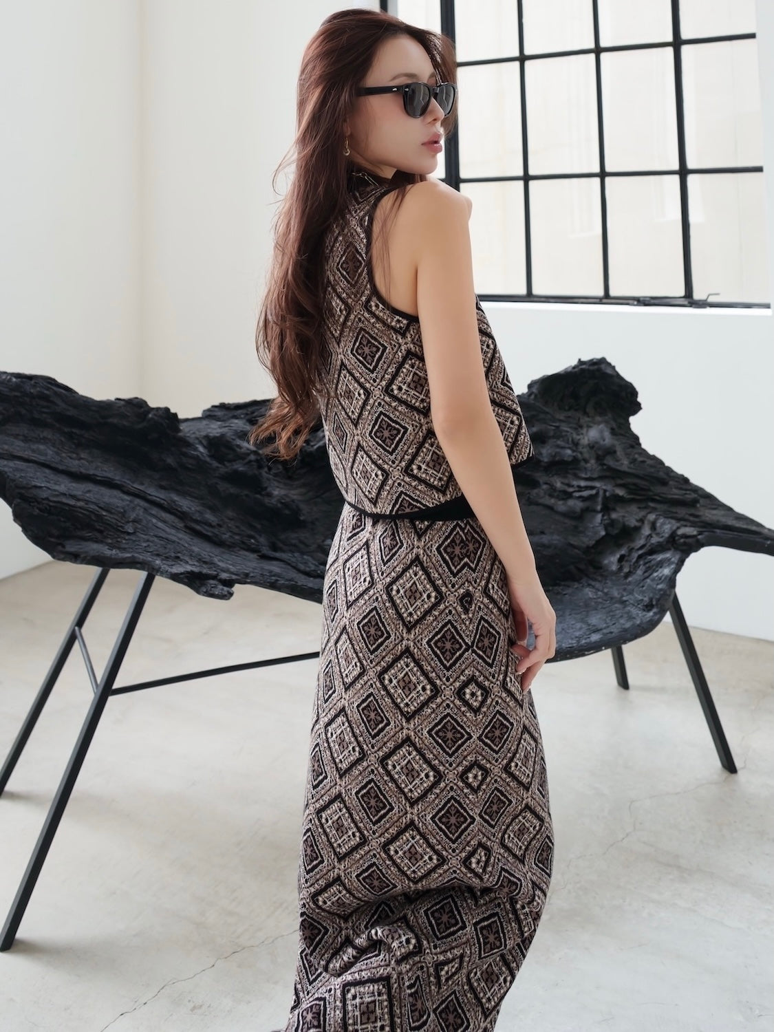 Tile jacquard knit set up