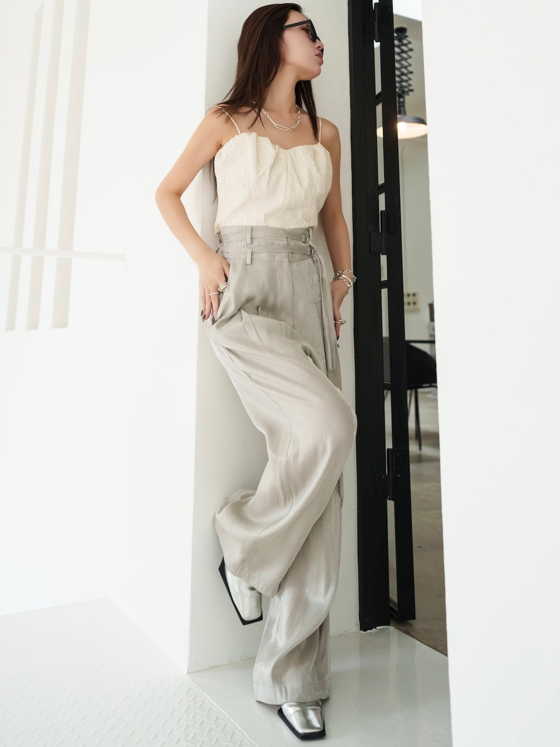 クリンクル Balloon スリーブ Tops