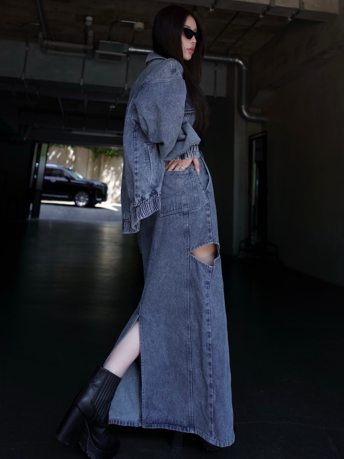 Washed ギャザー DENIM ジャケット