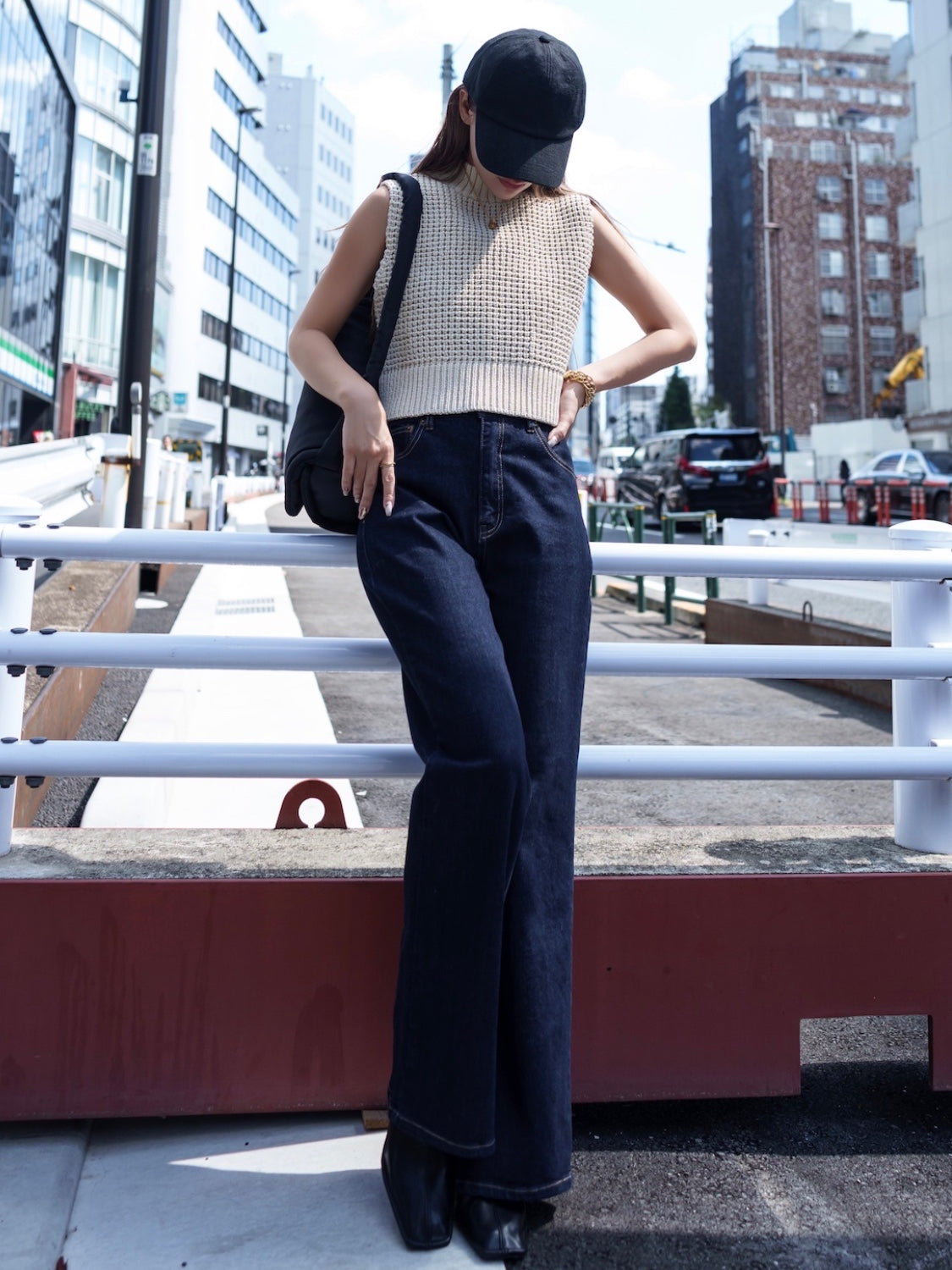 High neck waffle knit vest