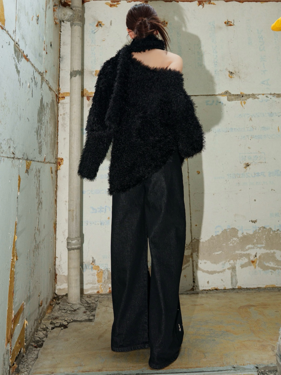 Vネック シャギーKNIT&マフラー Set