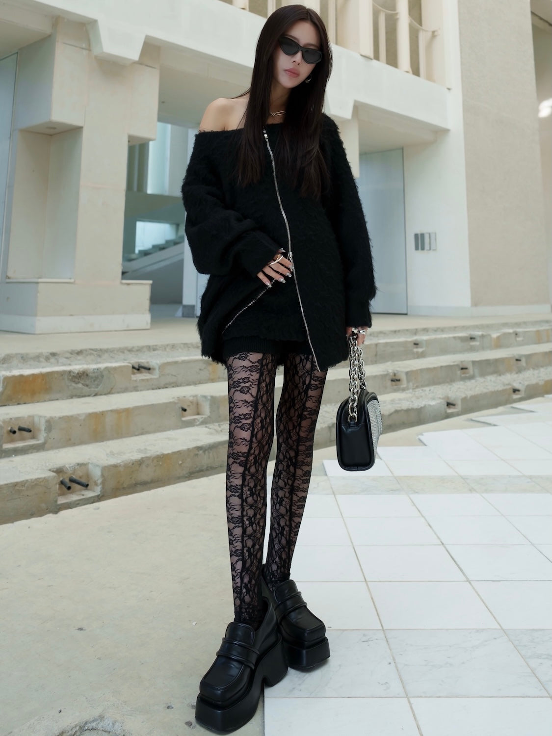 オフショルダー フロント Zip KNIT