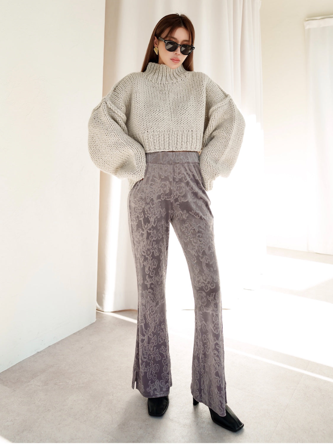 Botanical velour flare pants