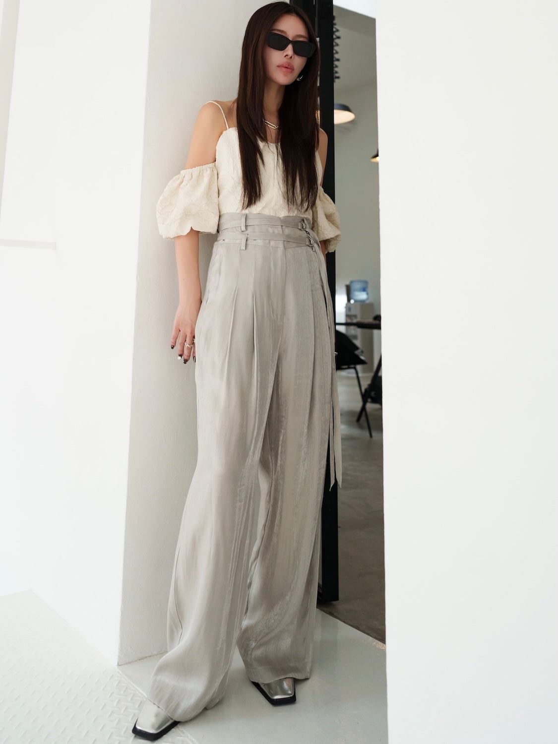 クリンクル Balloon スリーブ Tops