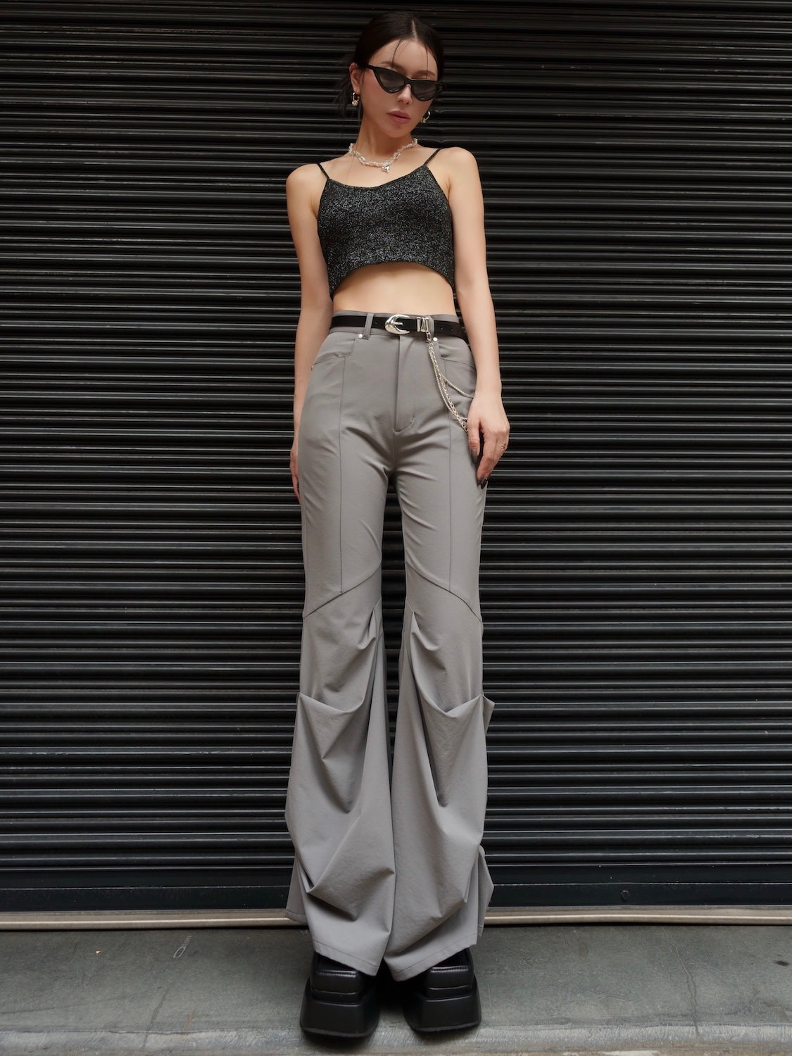 Stretch ドレープフレア パンツ