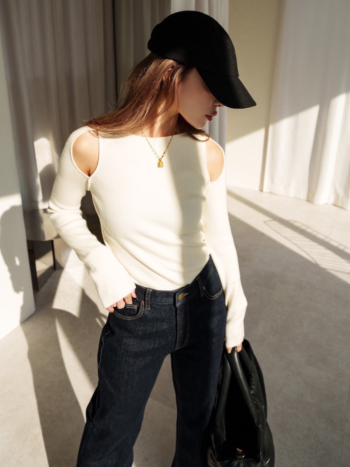 Open-shoulder ニット トップス