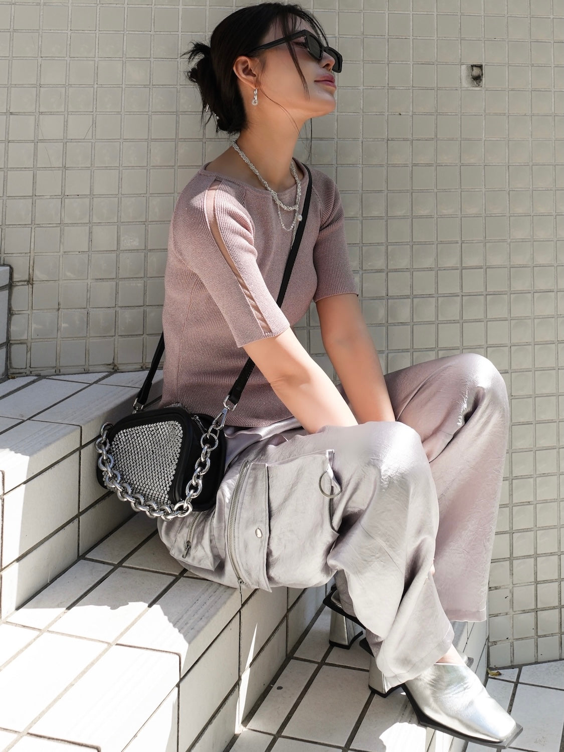 MINI ストーン Chain アシンメトリー バッグ