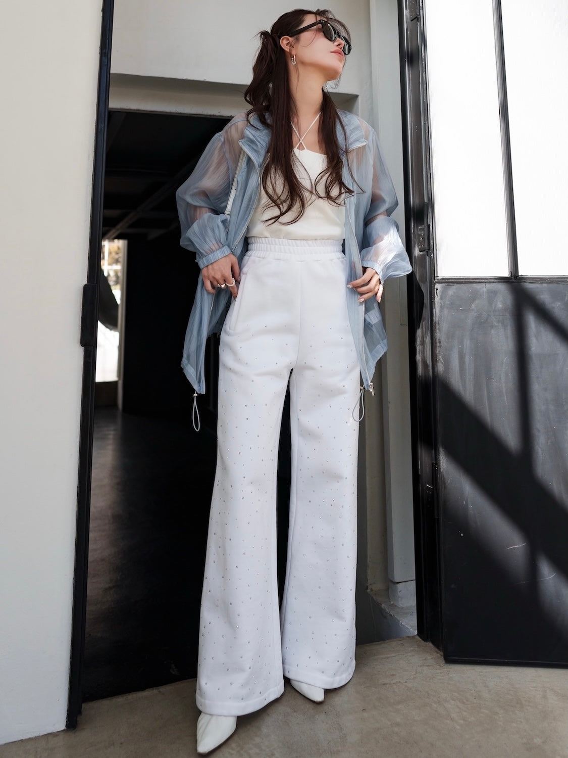 Drawstring & Zip Sheer Blouson
