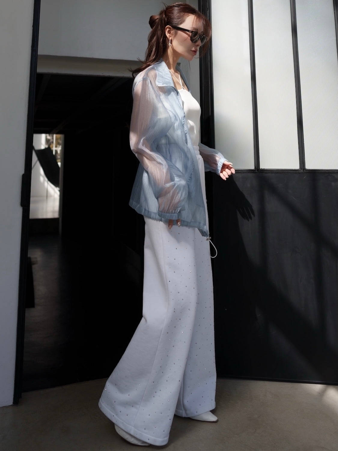 Drawstring & Zip Sheer Blouson