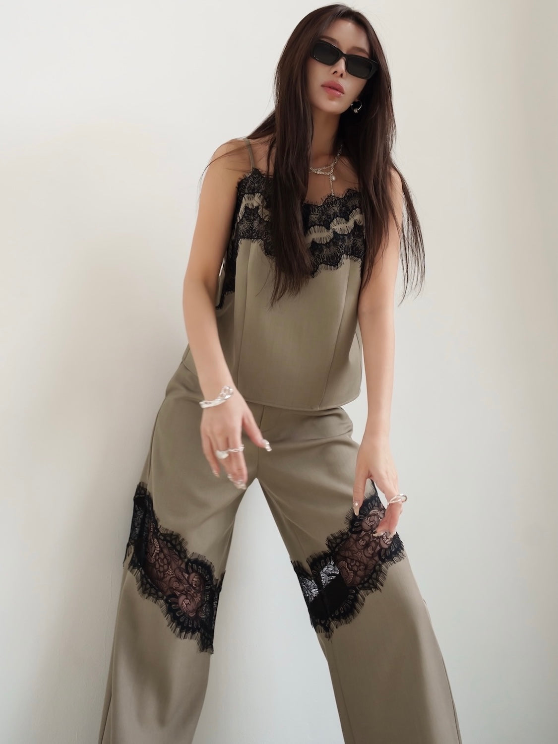 レース アクセント Vネック キャミソール