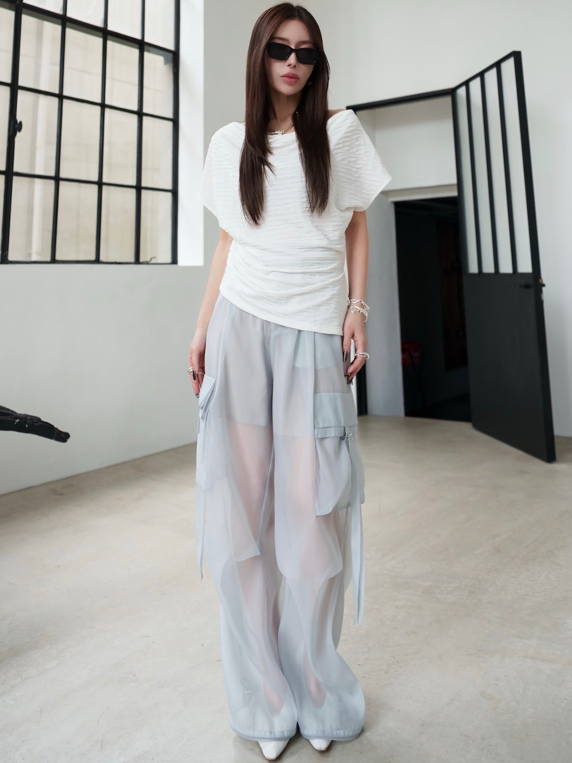 アシンメトリー リップル トップス