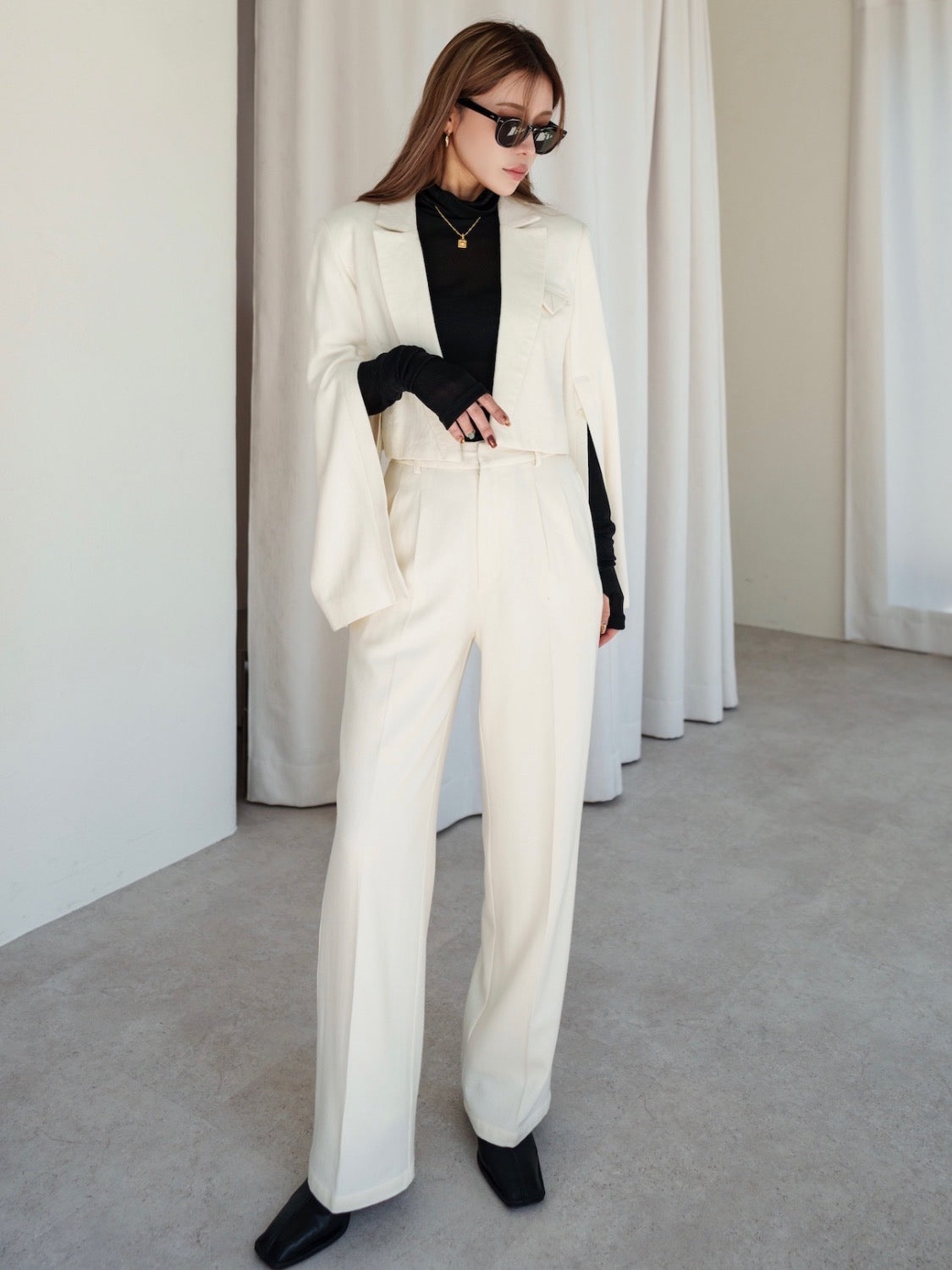 Wool twill short jacket