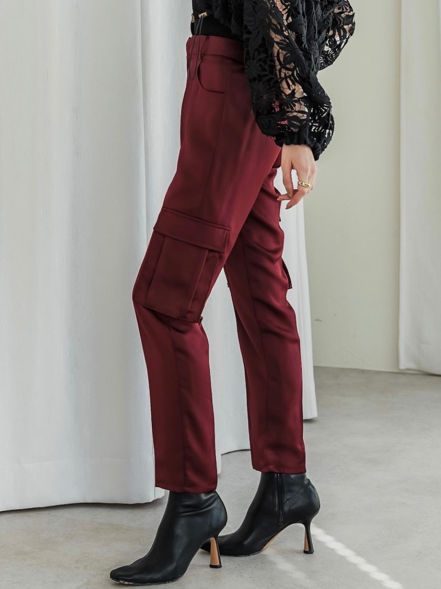 Satin Tapered Cargo Pants