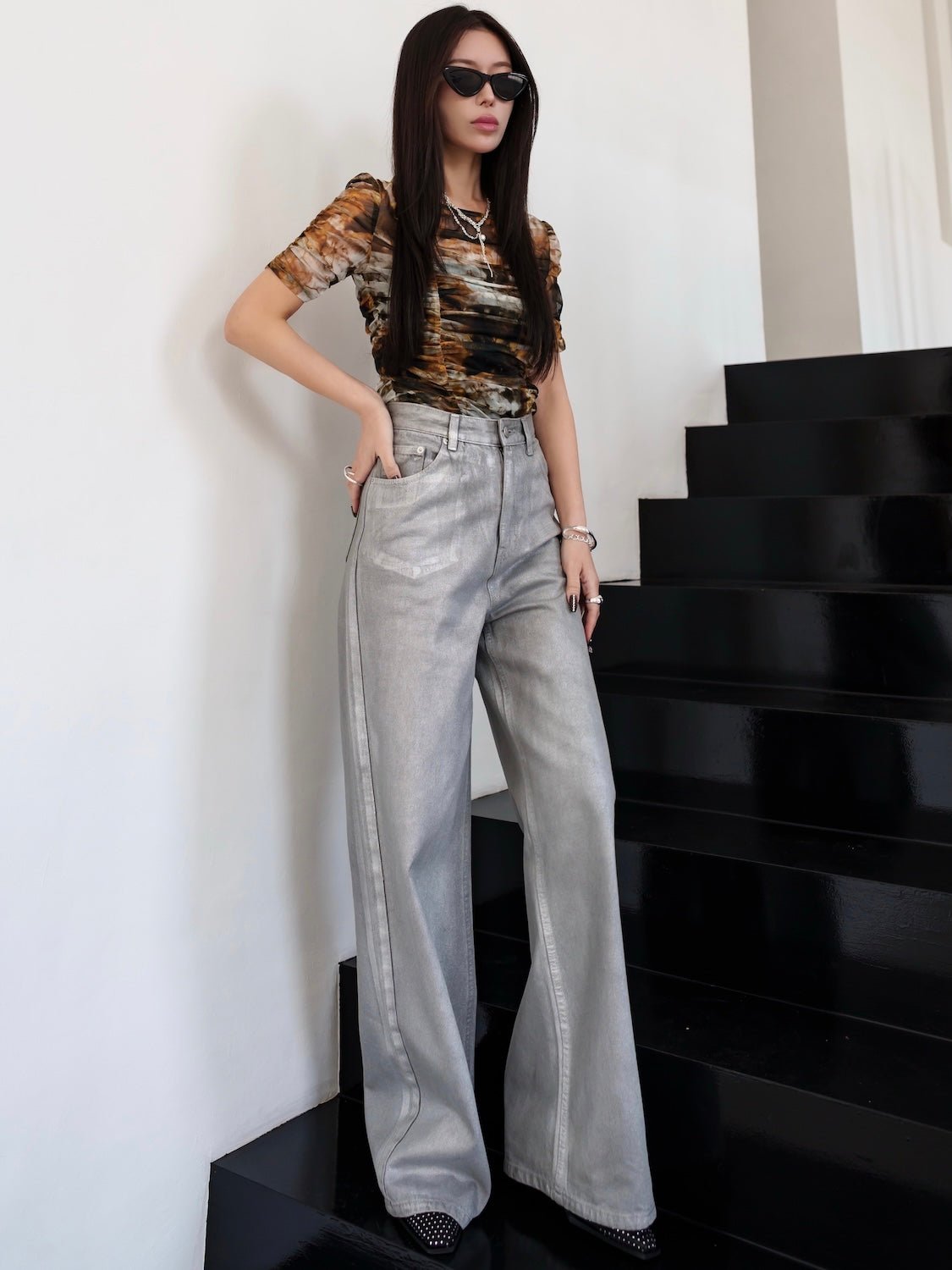 Spray Foil Wide Denim