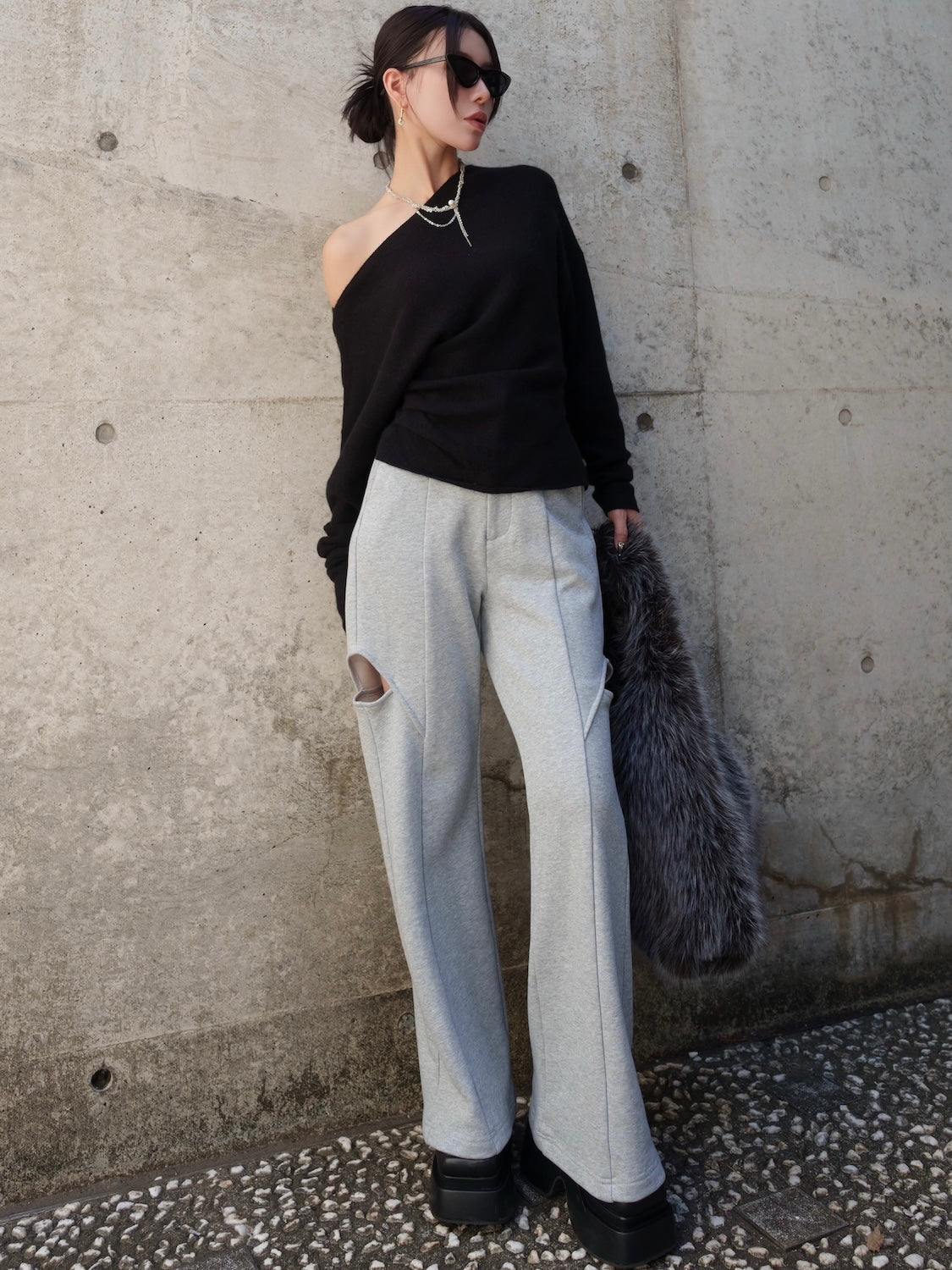 アシンメトリー ラクーン KNIT トップス