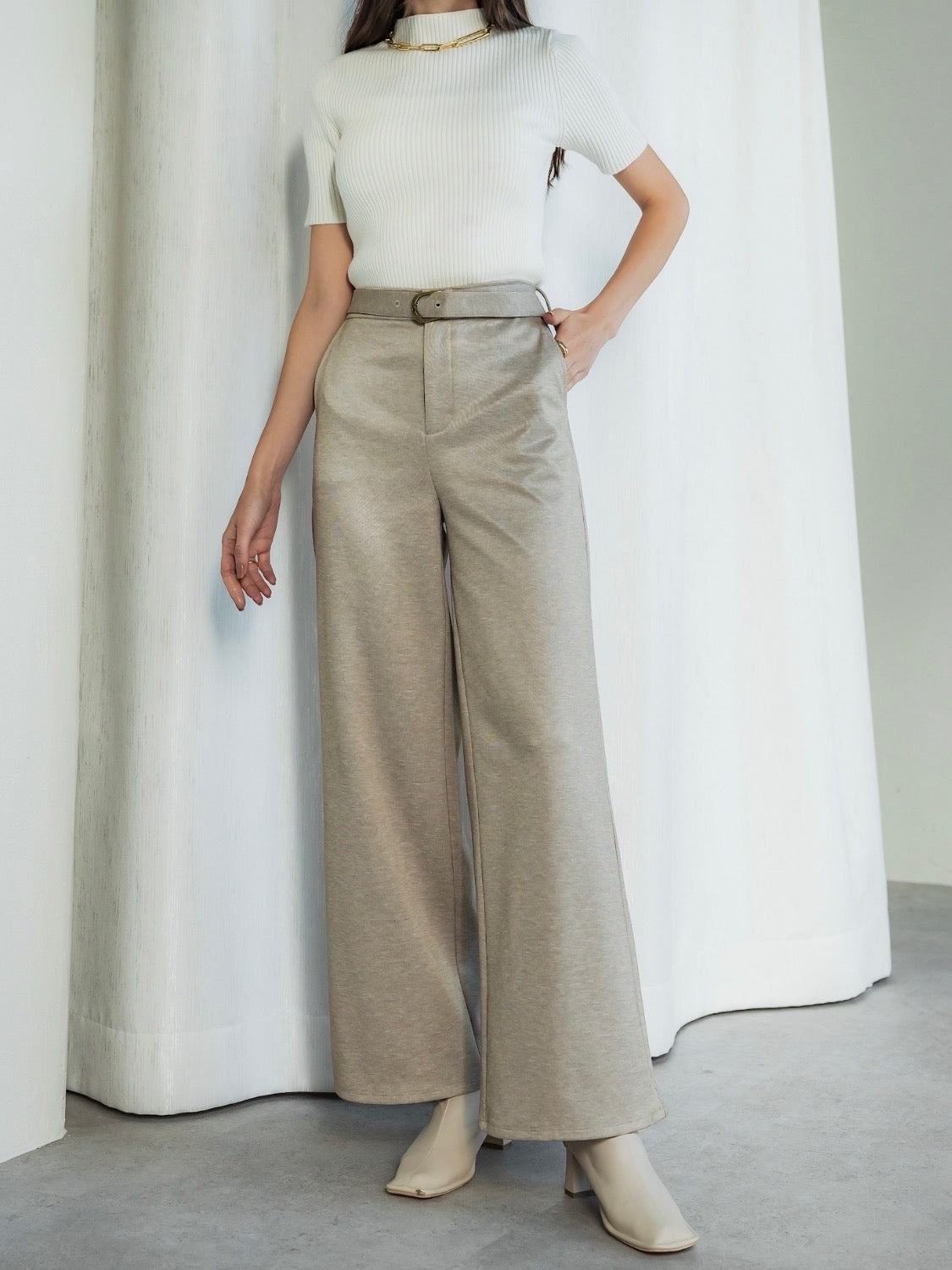 モックネック ハーフスリーブ Tops