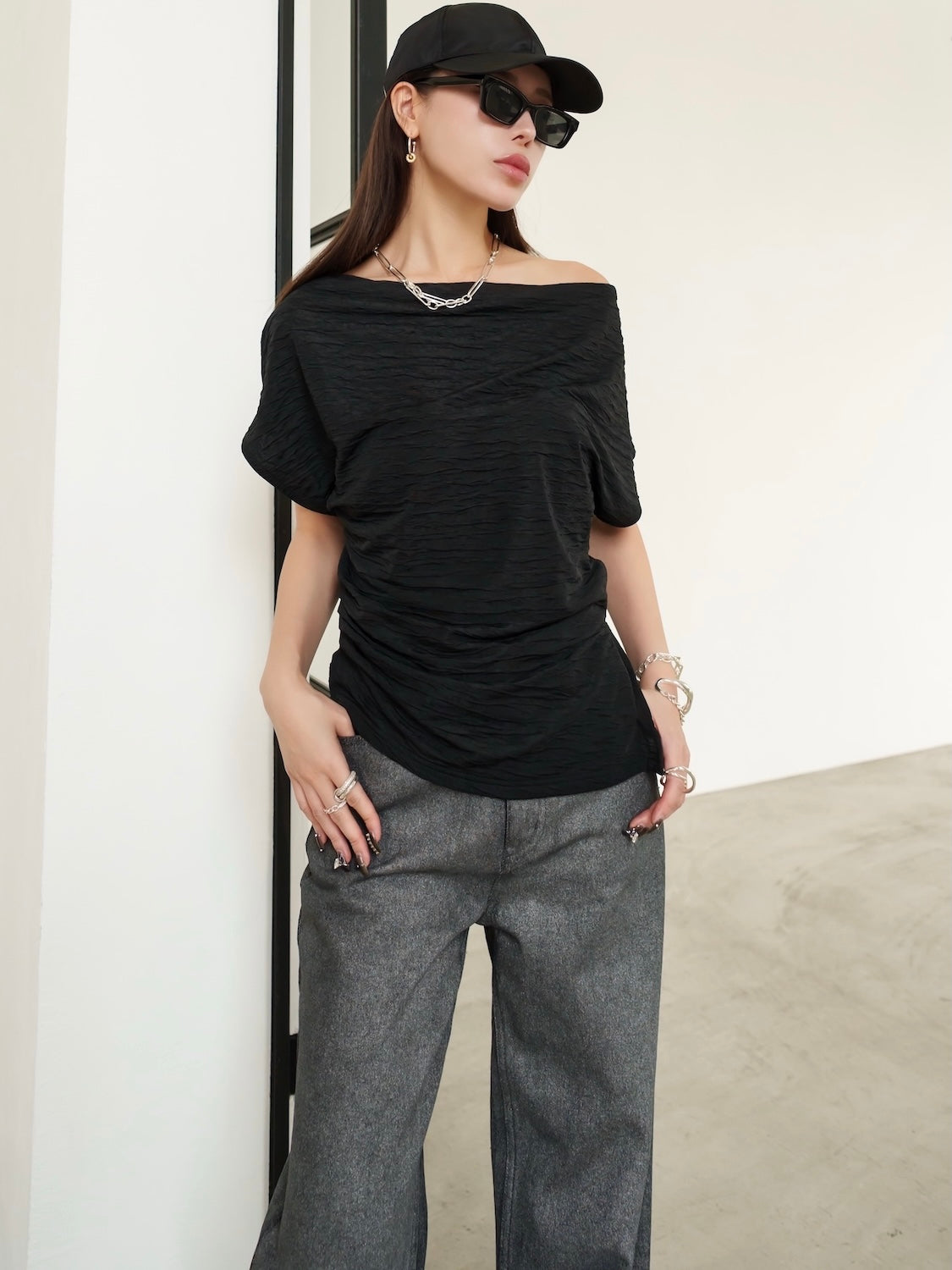 アシンメトリー リップル トップス