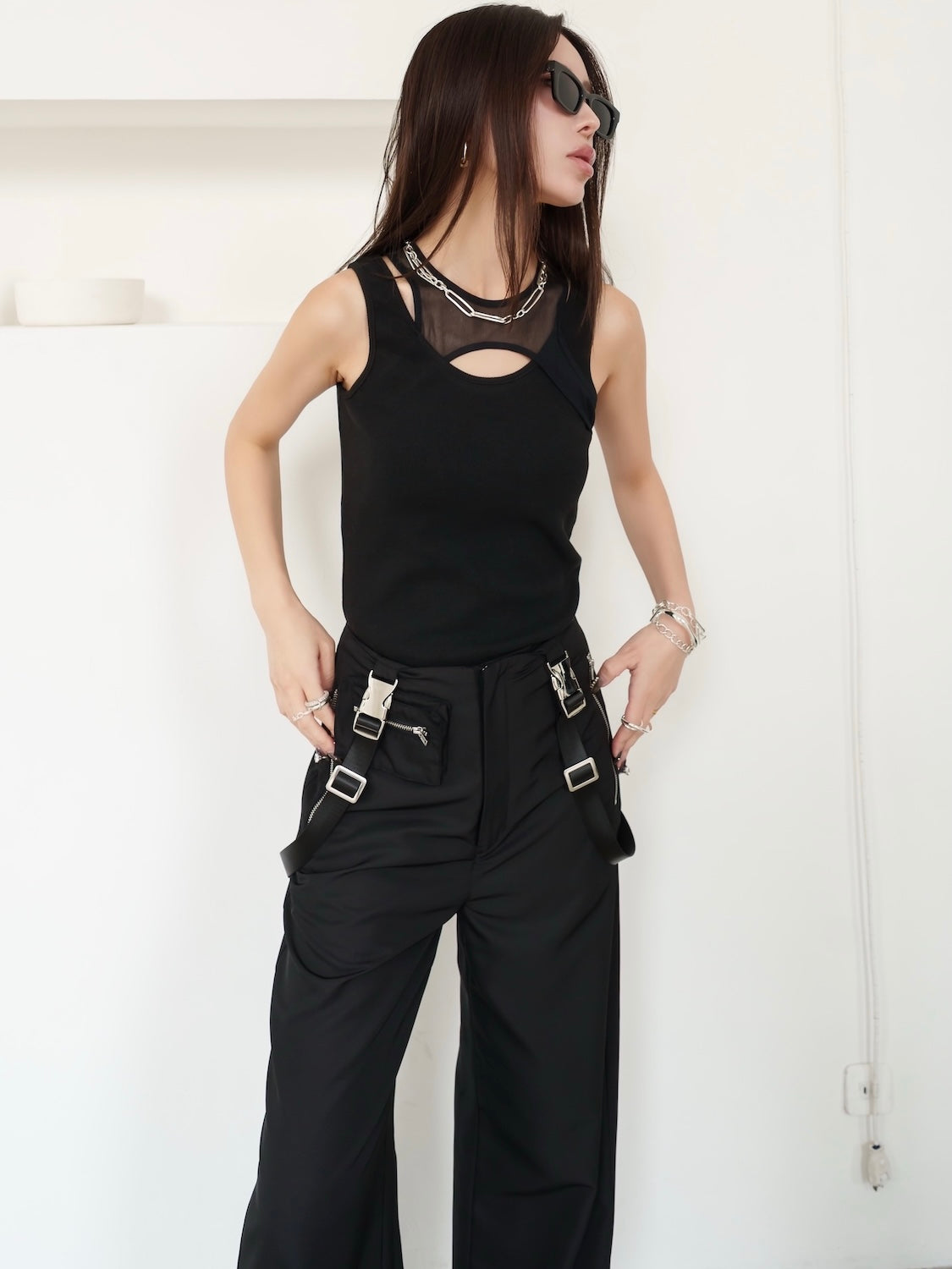 Military サスペンダー Wide パンツ