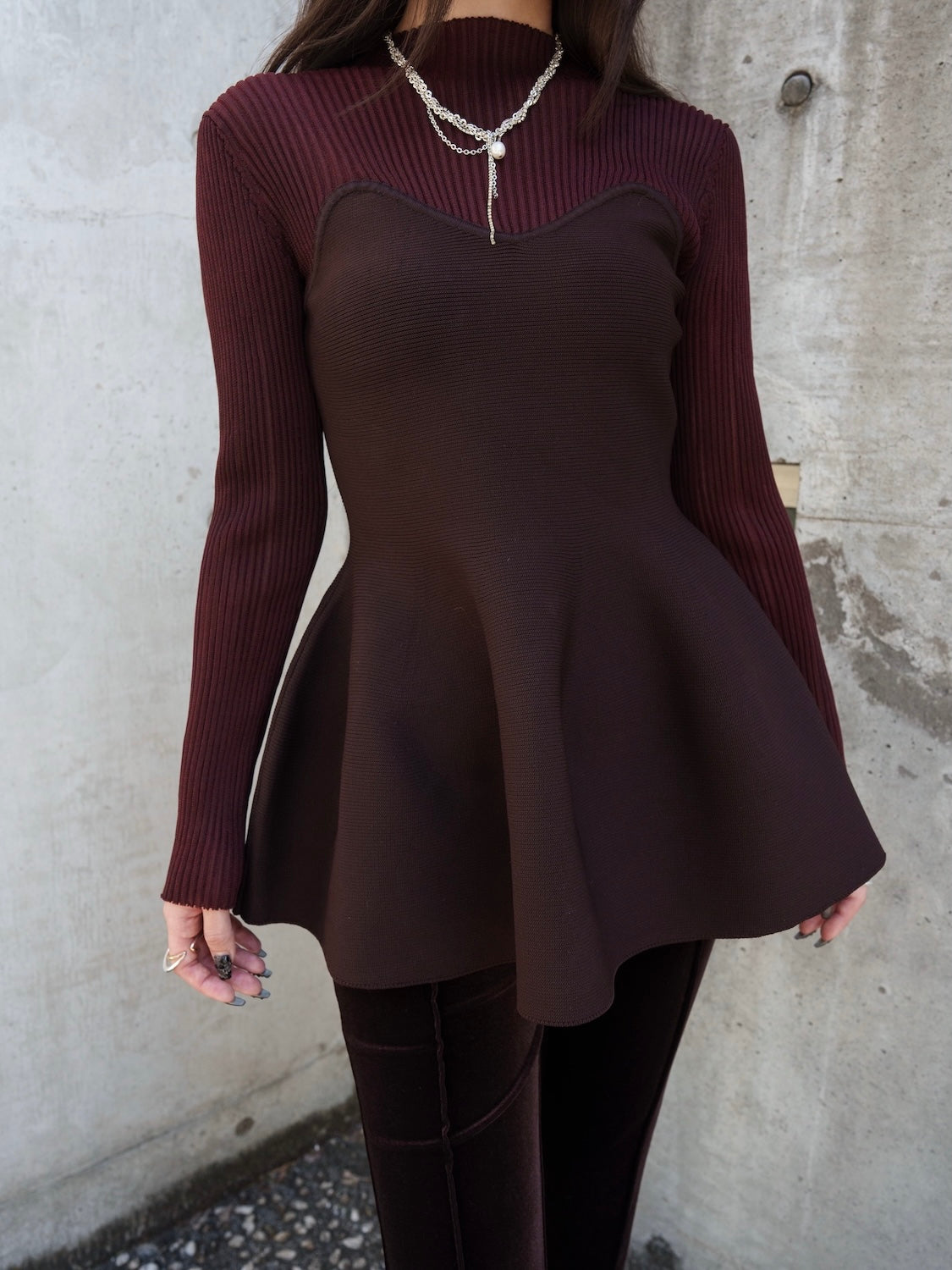 インターシャ ドッキング ペプラム KNIT