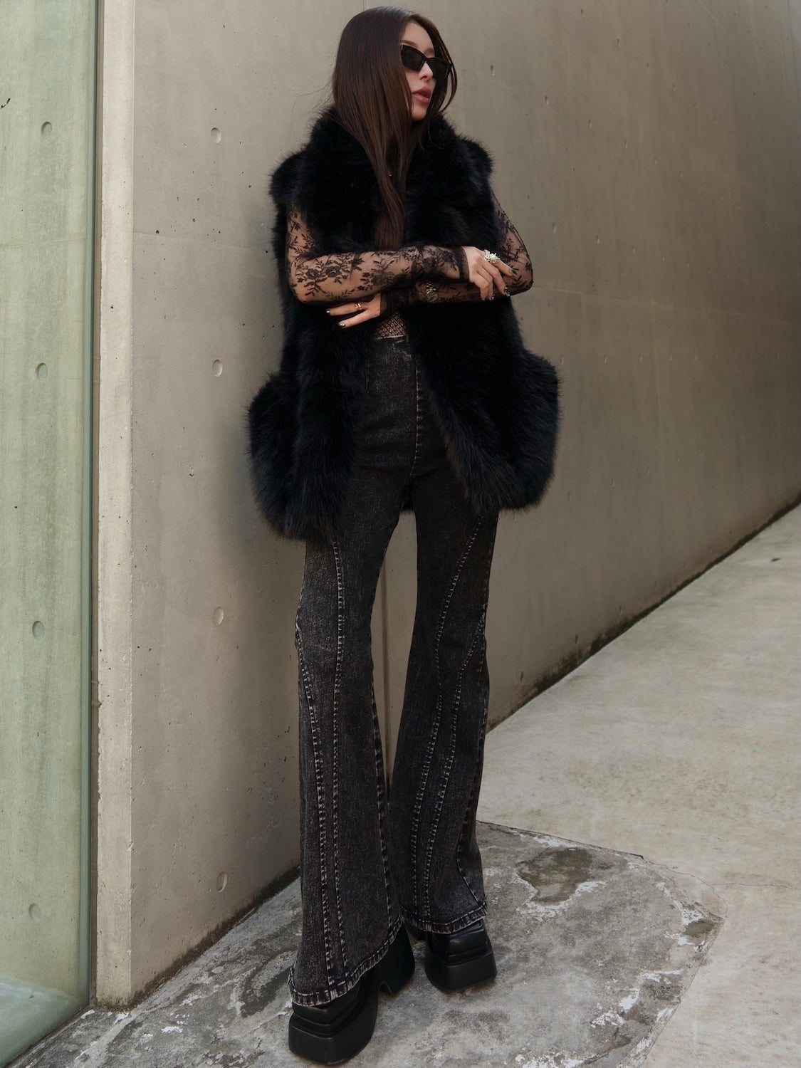 Suede ボンディング Fur ベスト