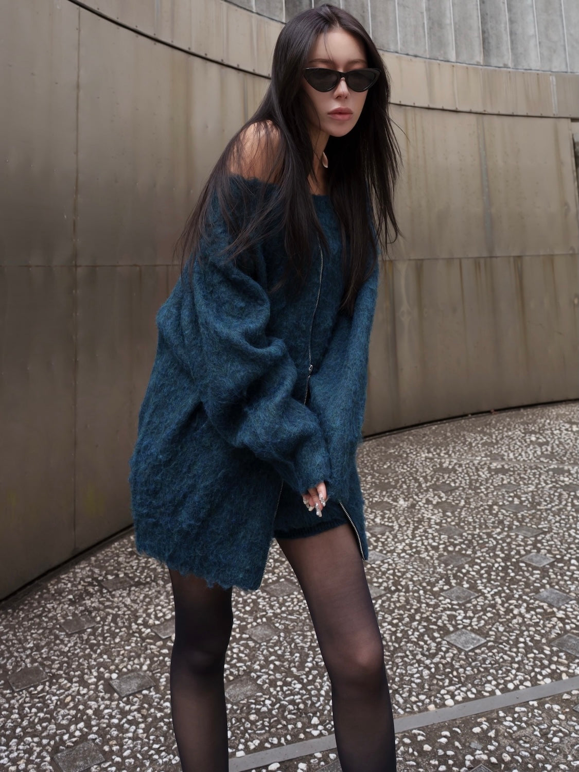 オフショルダー フロント Zip KNIT