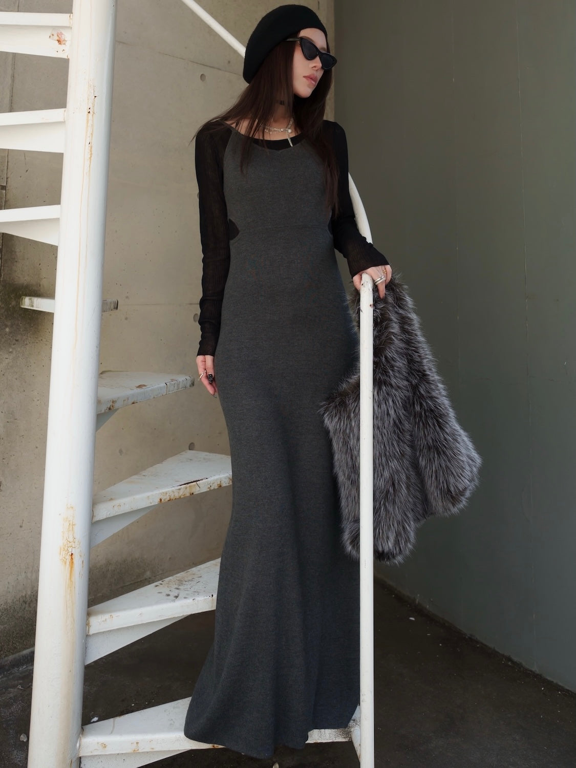 シアー ドッキング KNIT ワンピース