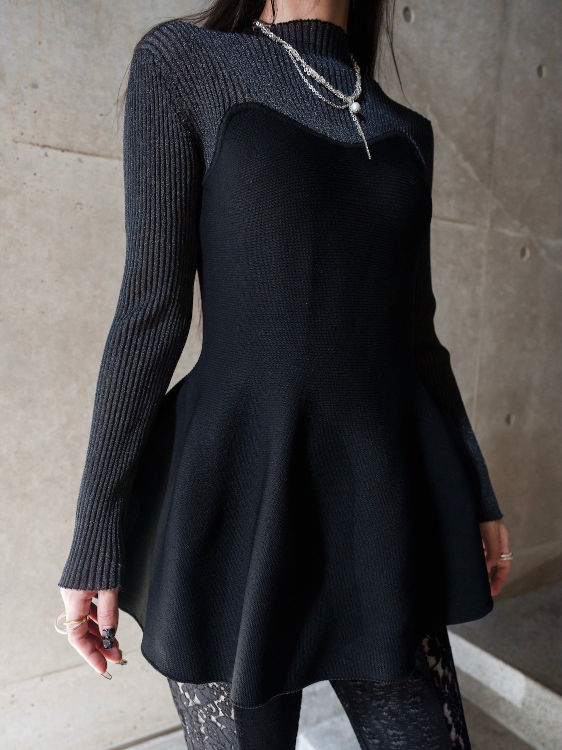 インターシャ ドッキング ペプラム KNIT