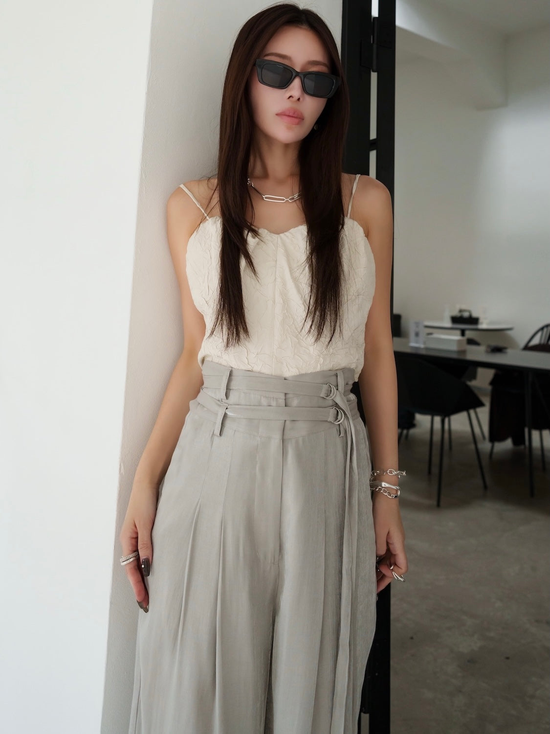 クリンクル Balloon スリーブ Tops