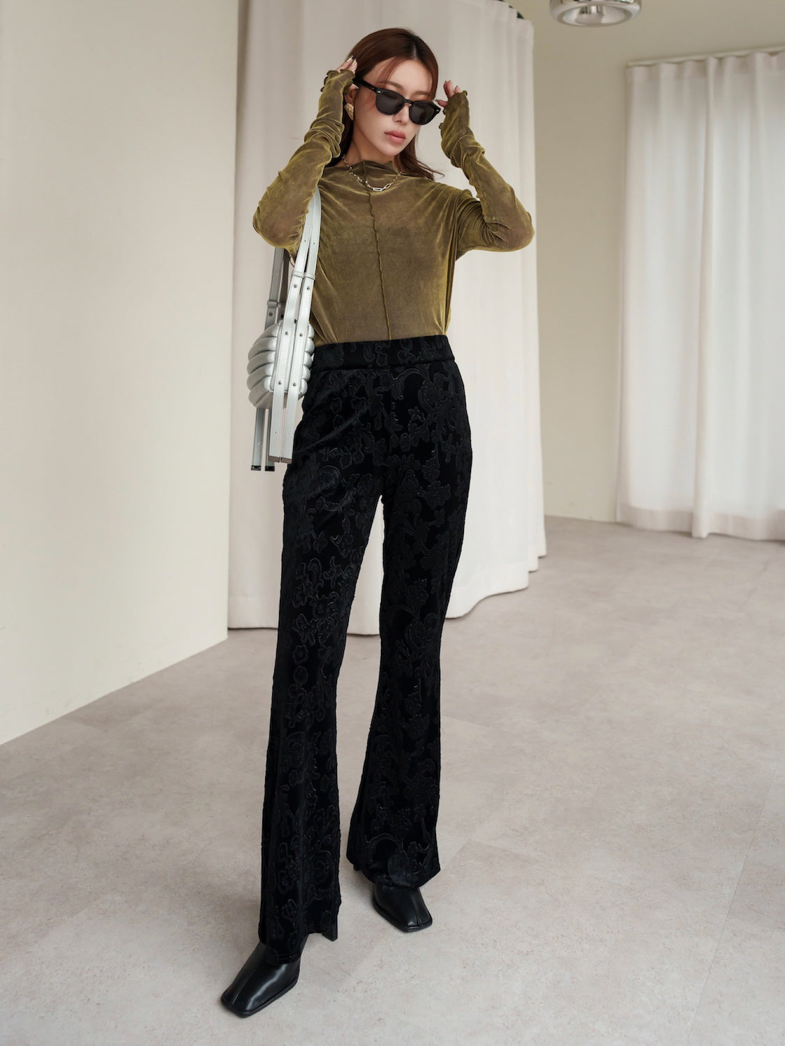 Botanical velour flare pants