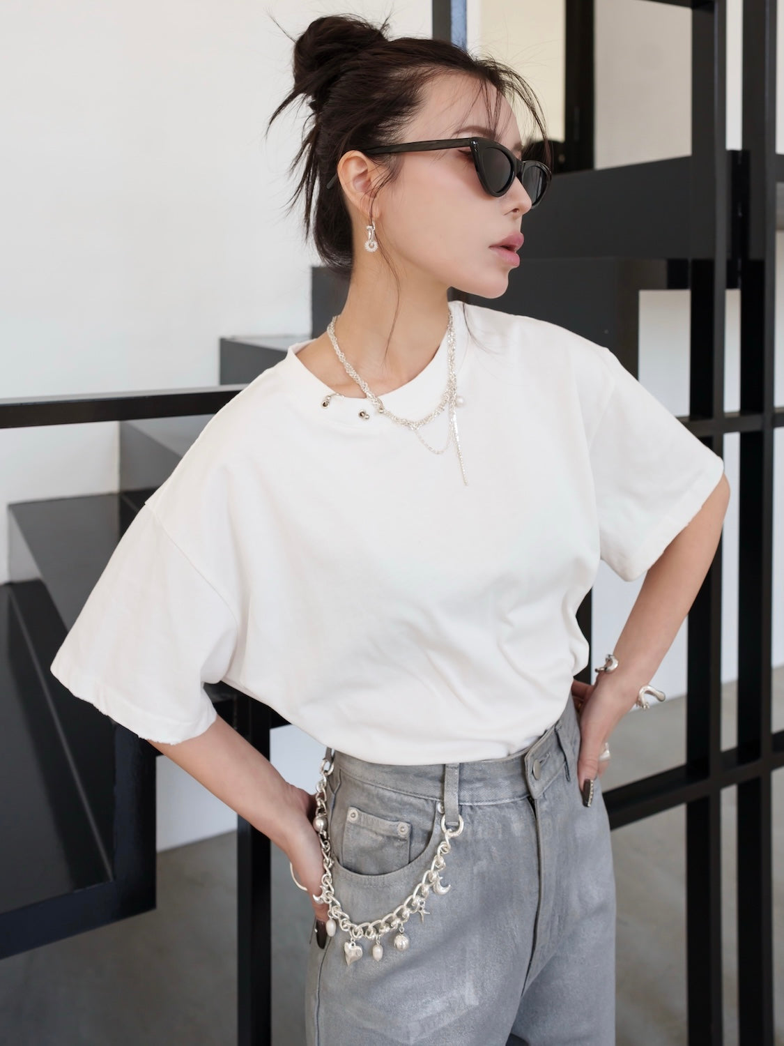 Short ピグメント ピアス Over TEE