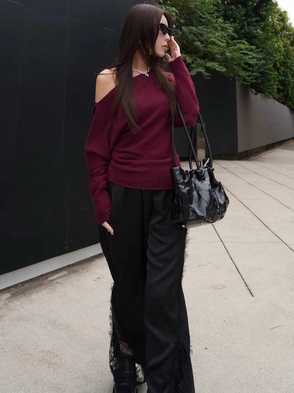 アシンメトリー ラクーン KNIT トップス