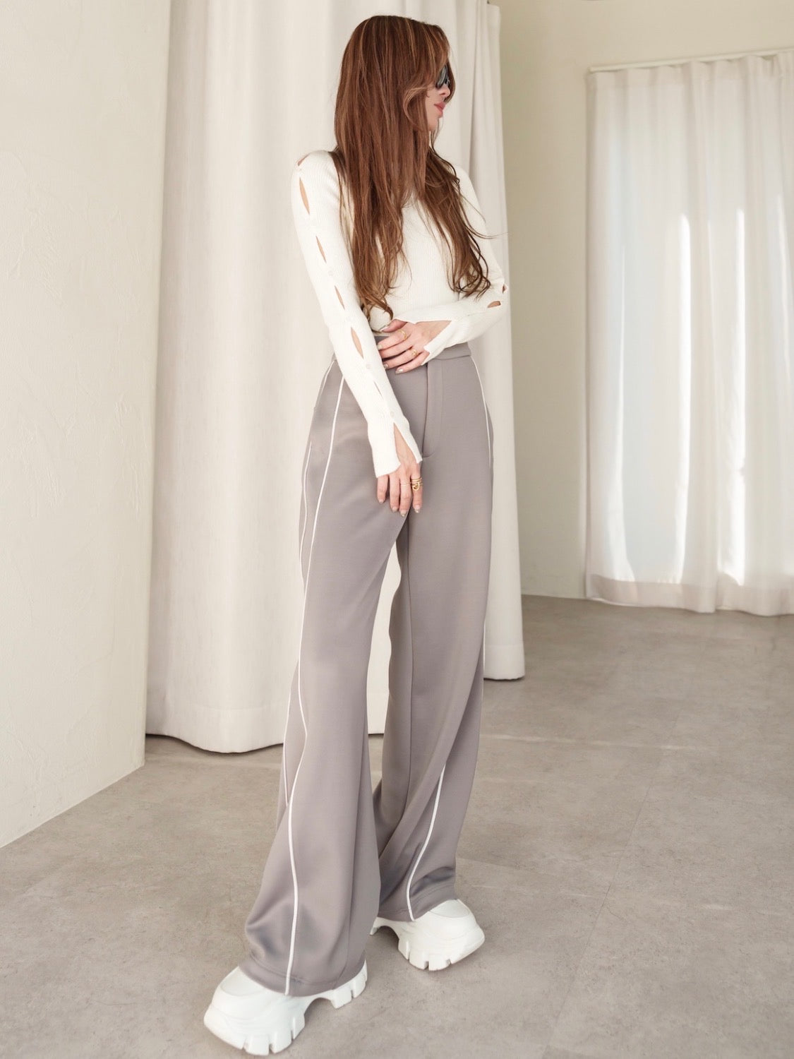 BUTTON-SLEEVE ニット トップス