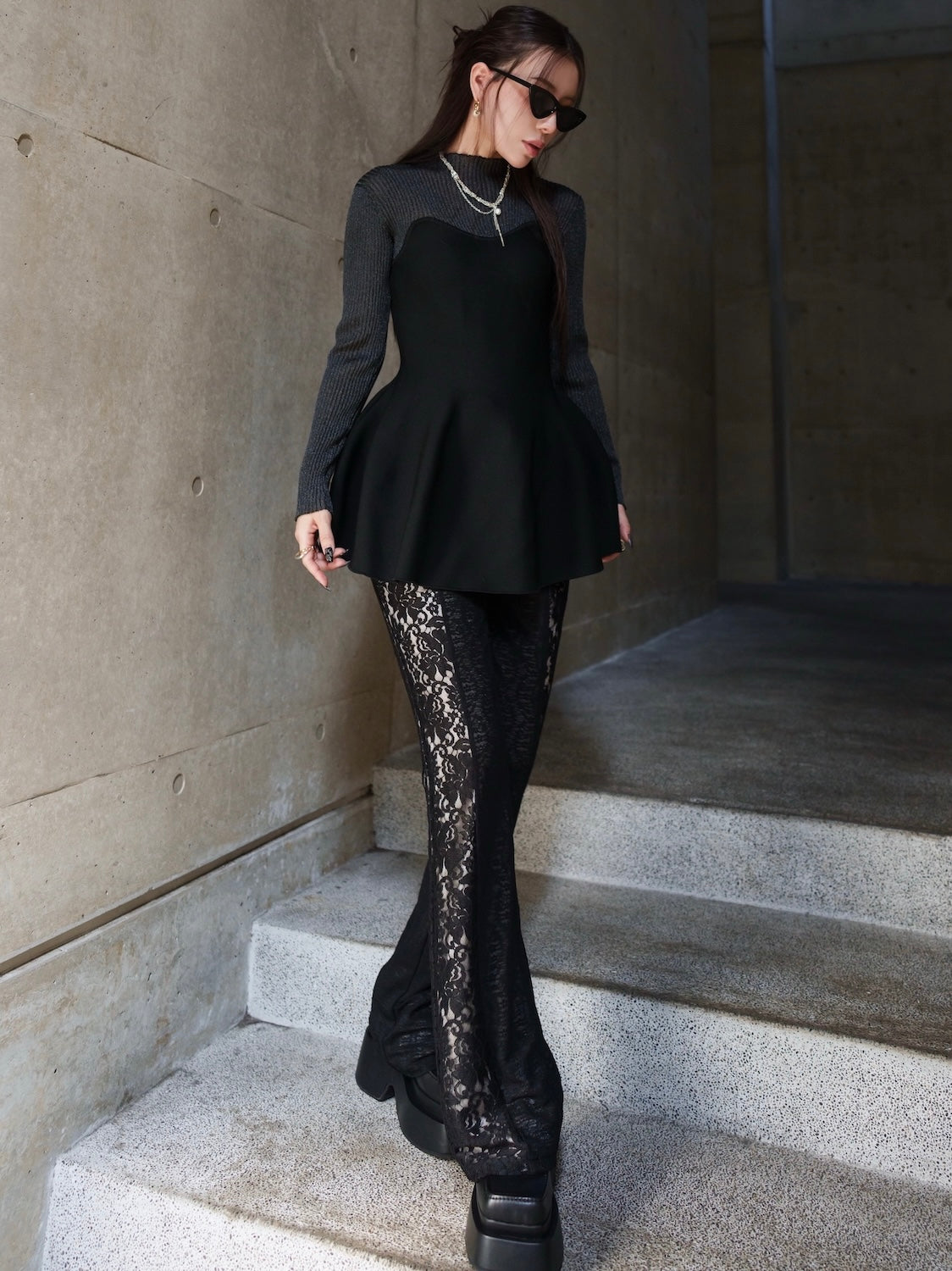 インターシャ ドッキング ペプラム KNIT