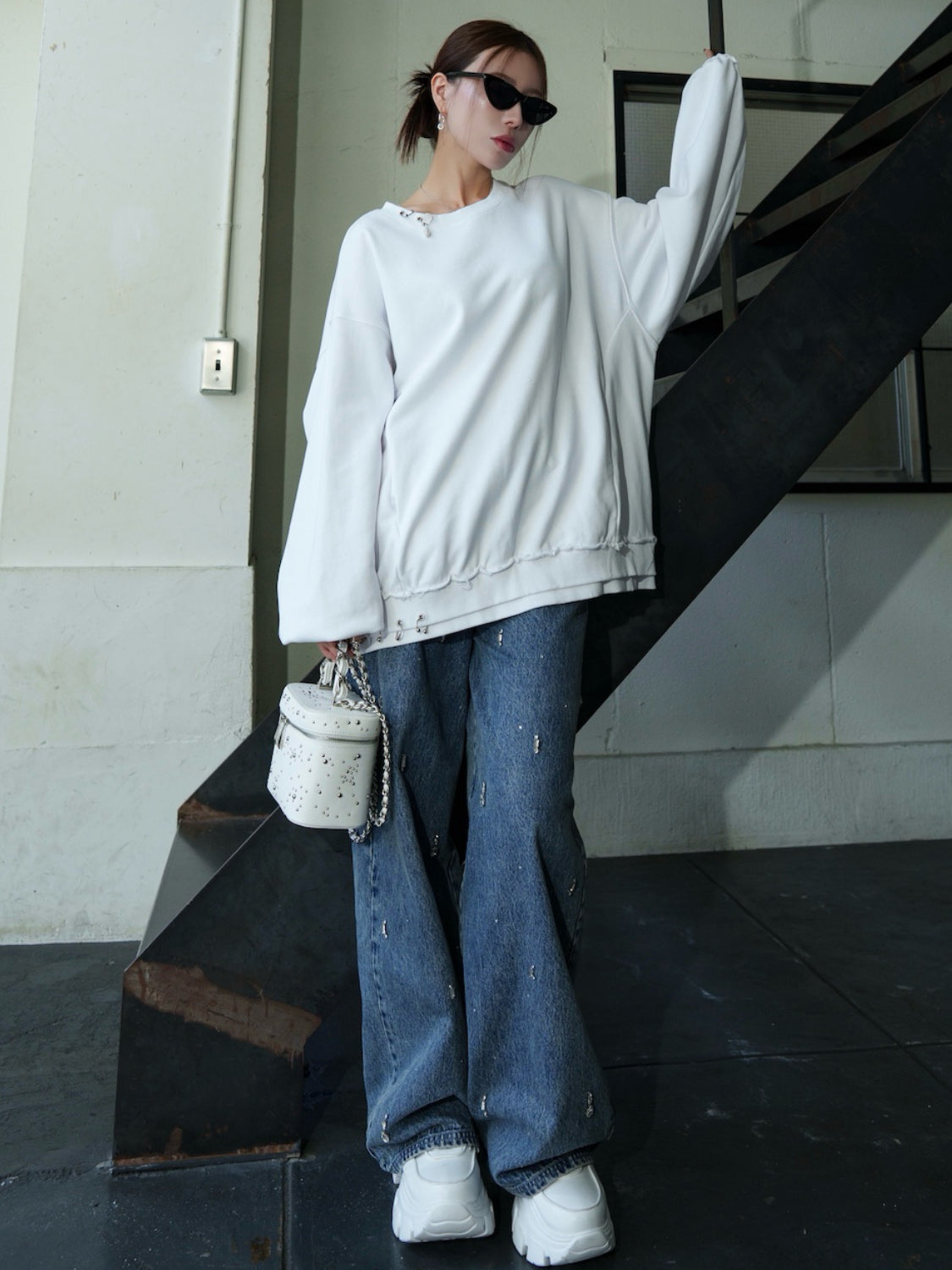 Multi ビジュー ワイド DENIM パンツ