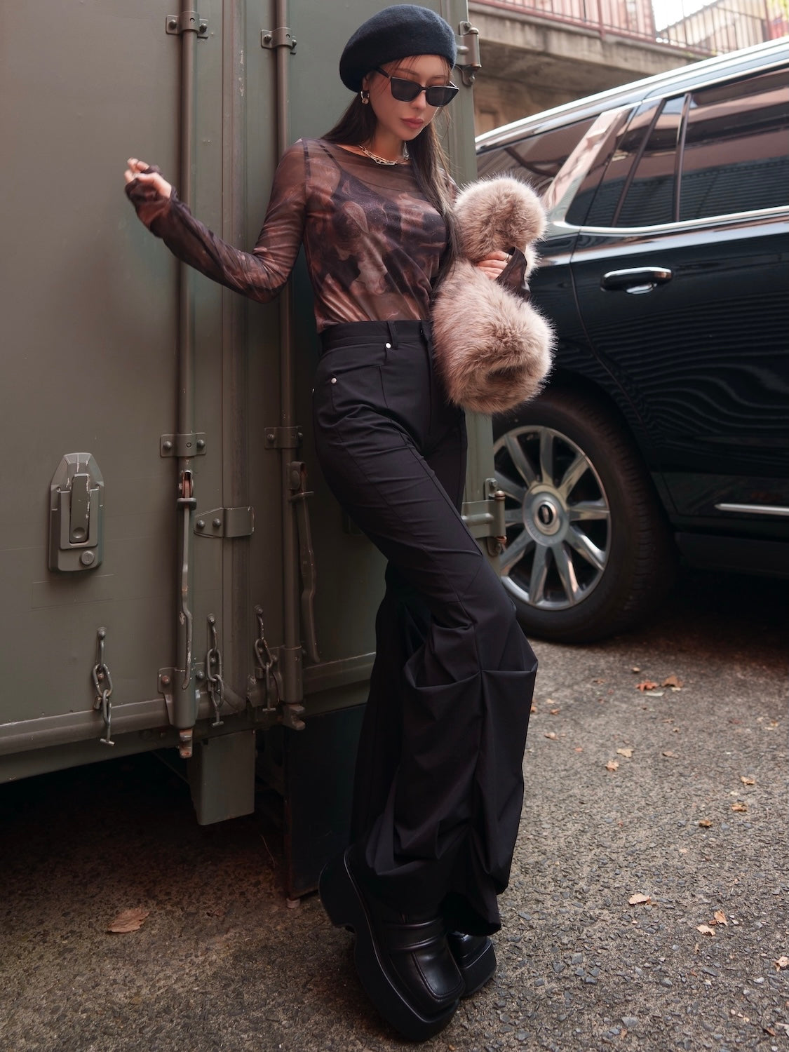 Stretch ドレープフレア パンツ