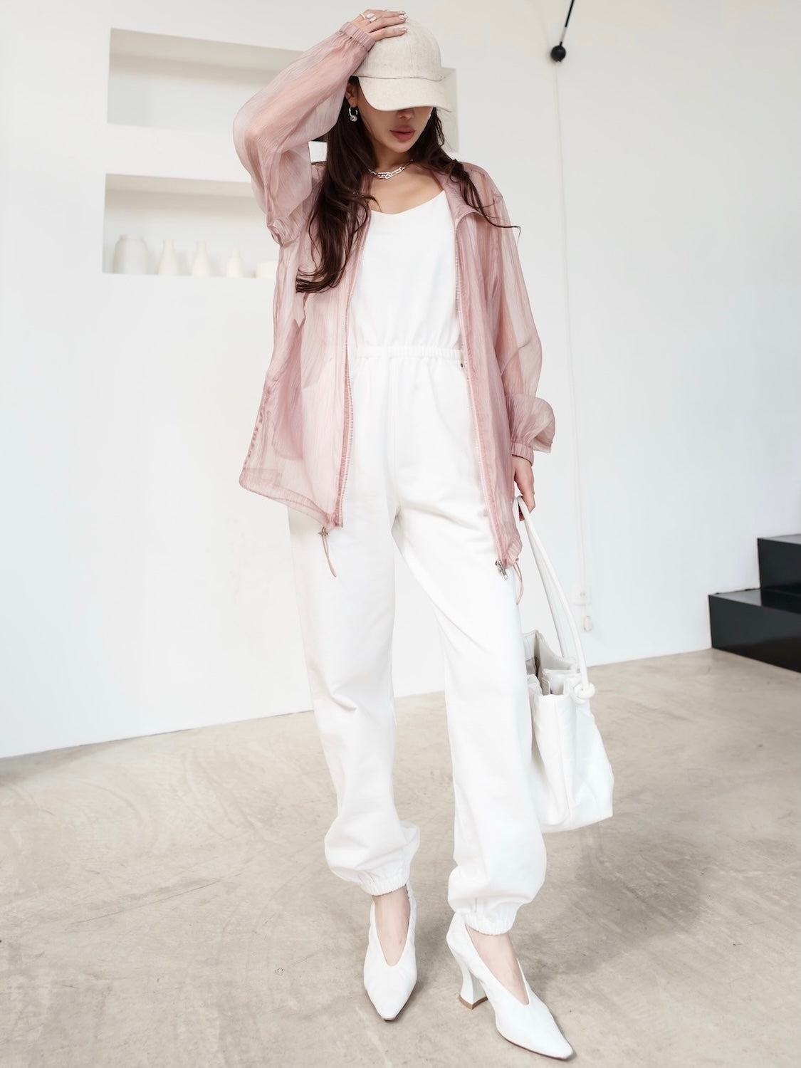 Drawstring & Zip Sheer Blouson