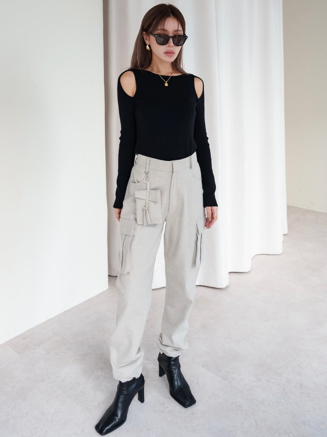 Eco-leather スクエア ショートブーツ