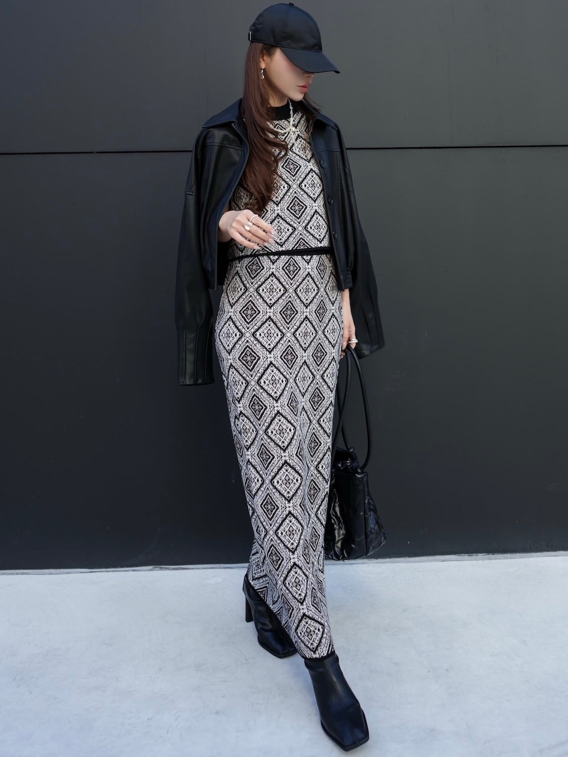 Tile jacquard knit set up