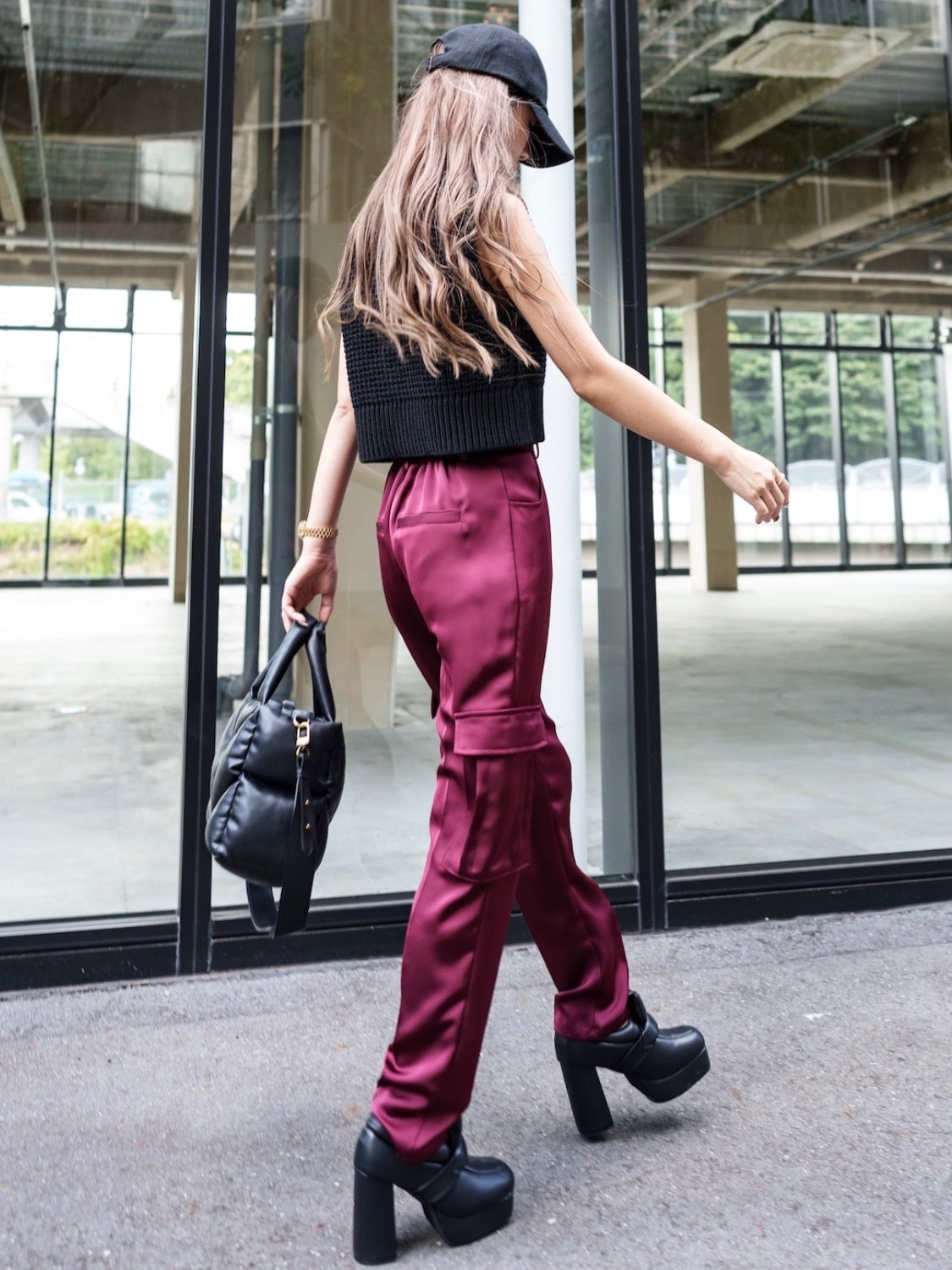 Satin Tapered Cargo Pants