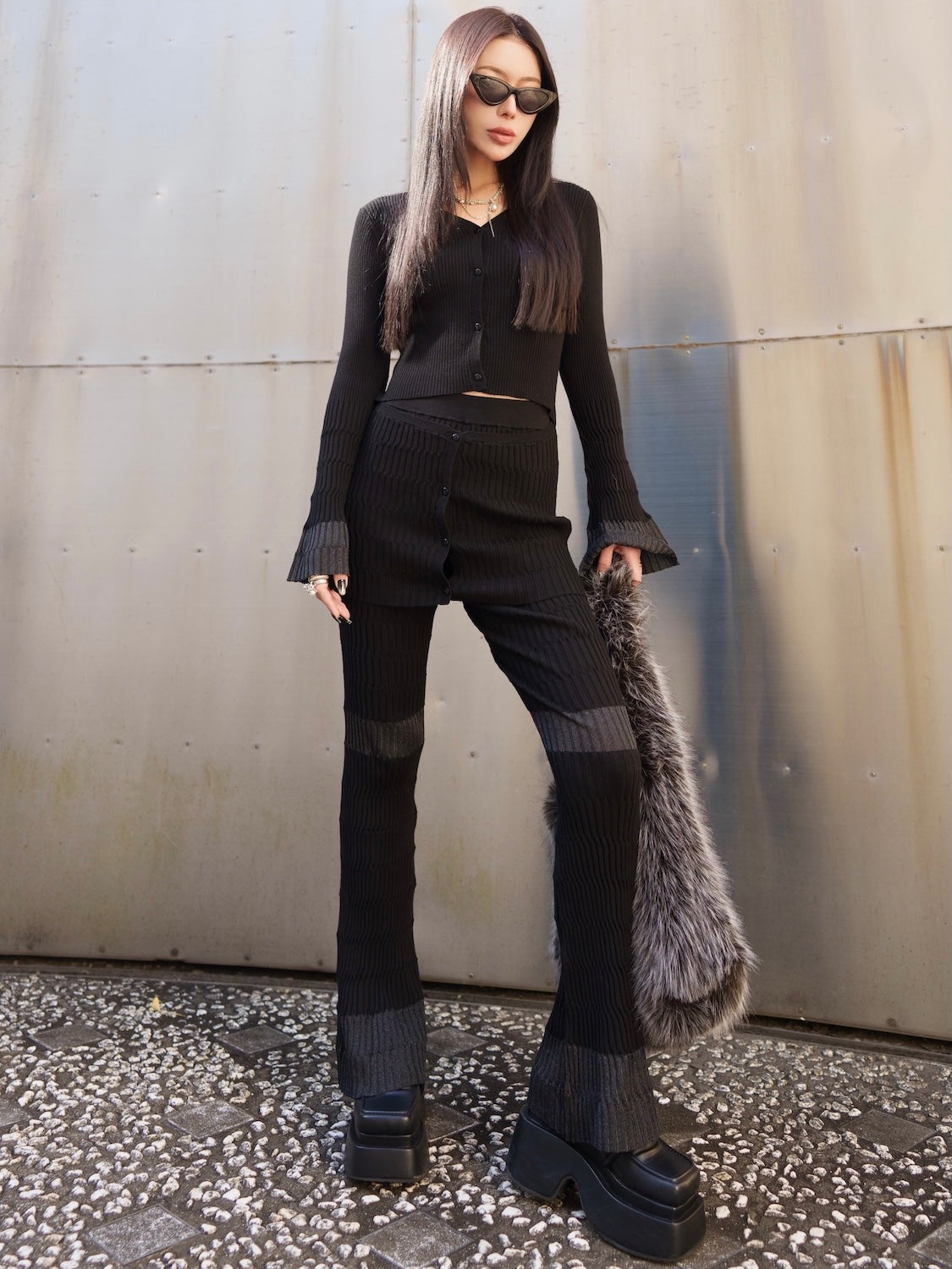 Multi シアー Ribニット セットアップ