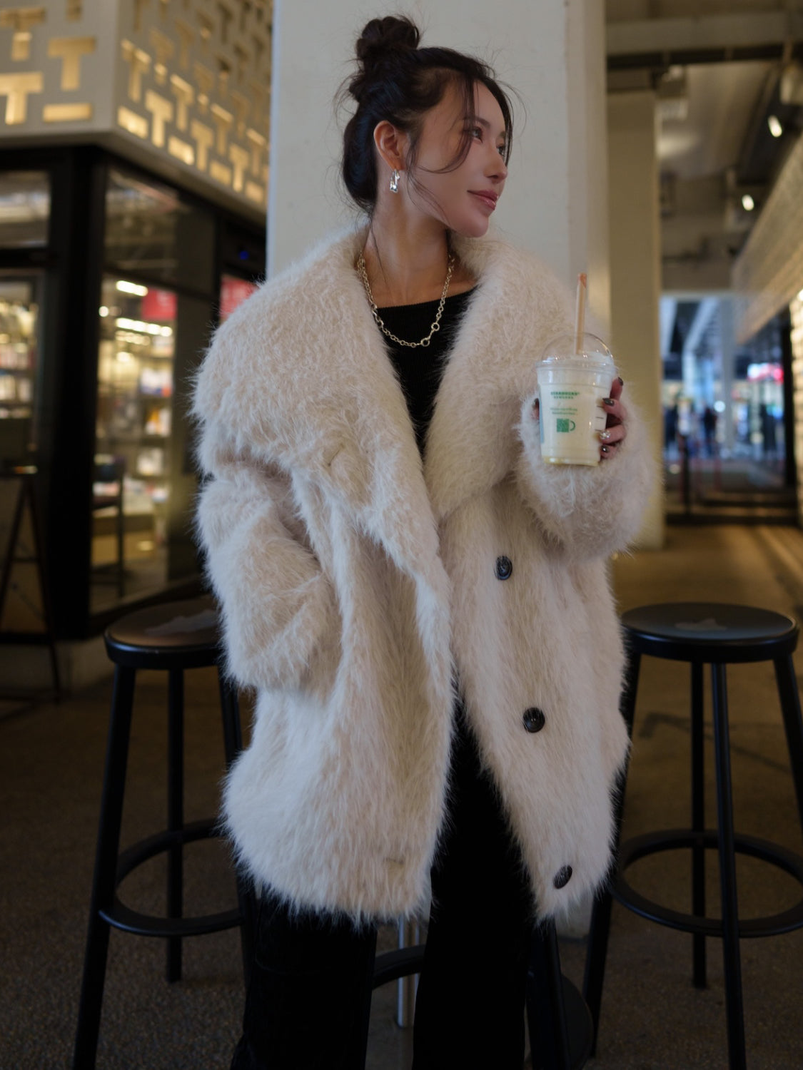 スタンドカラー Fur オーバーコート 
