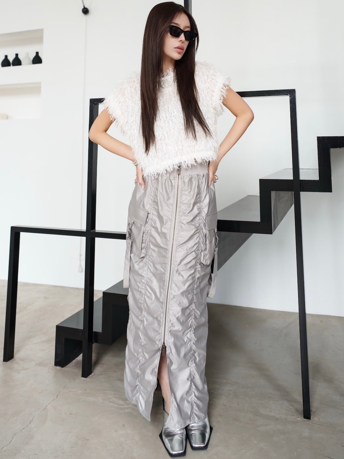 Tafta ruched cargo skirt