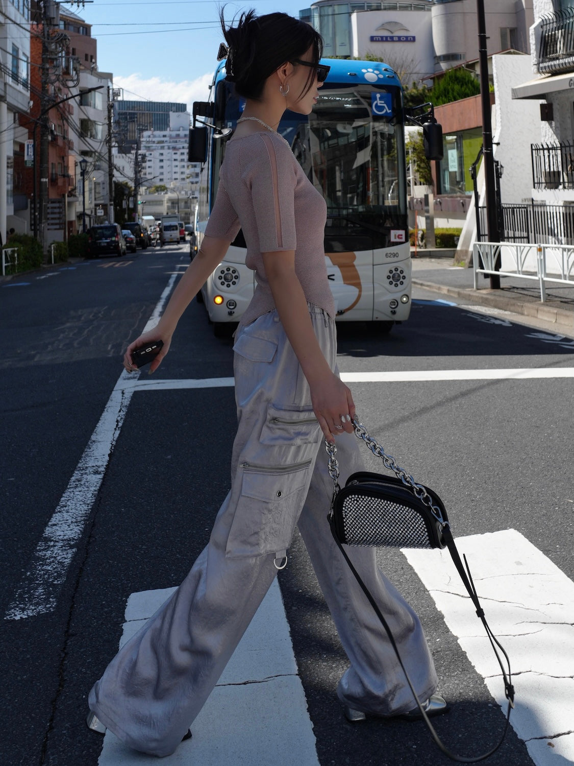 MINI ストーン Chain アシンメトリー バッグ