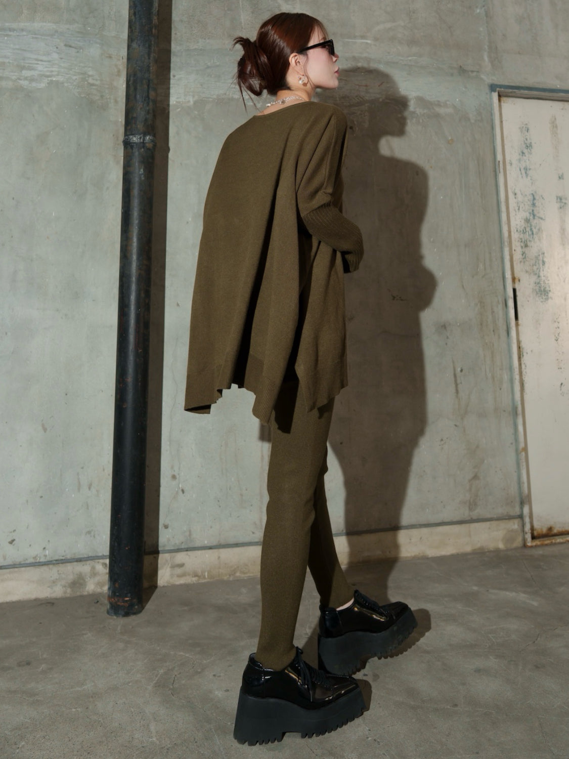 3ピース フーディー ポンチョ KNIT セットアップ