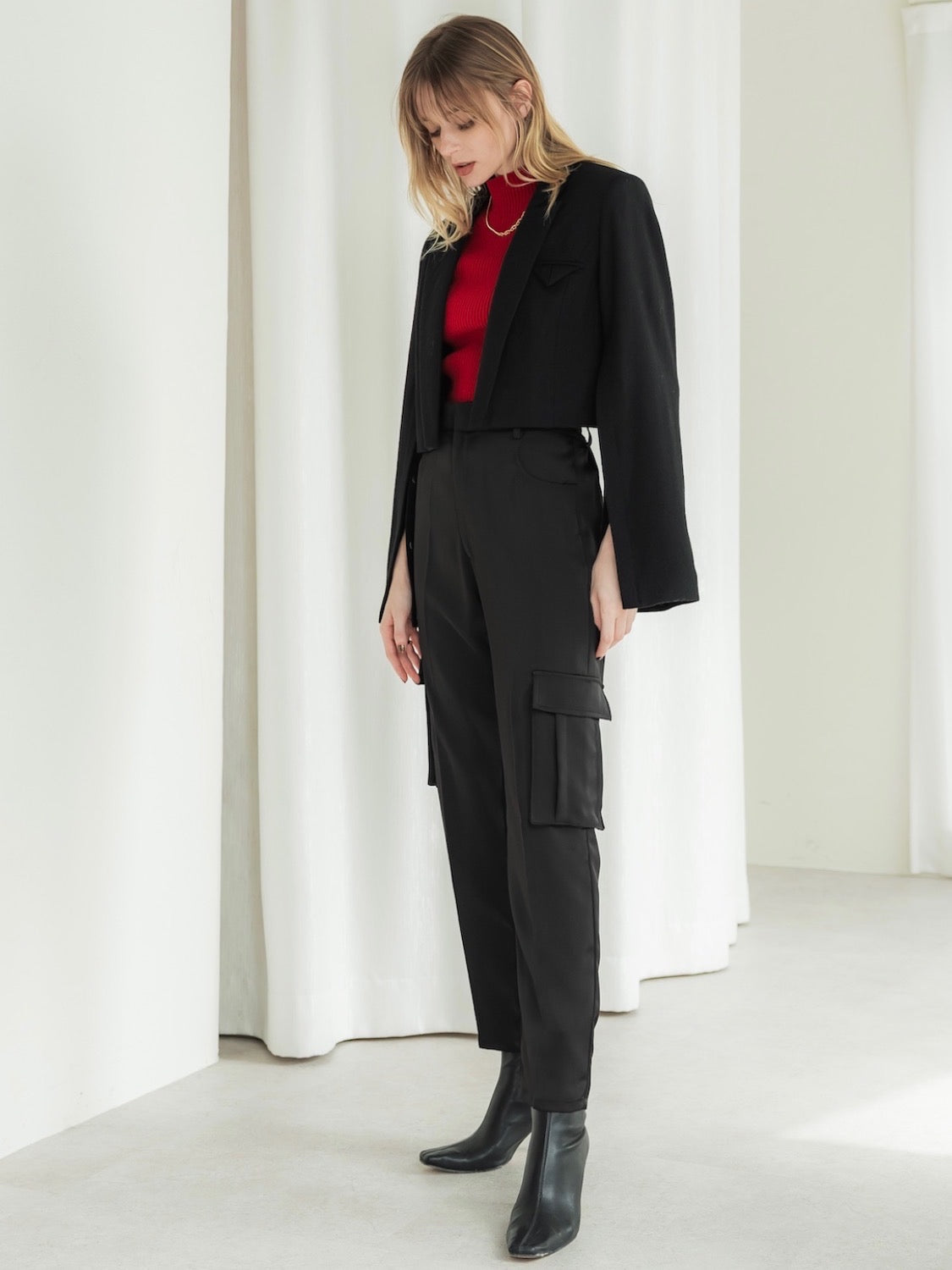 Wool twill short jacket