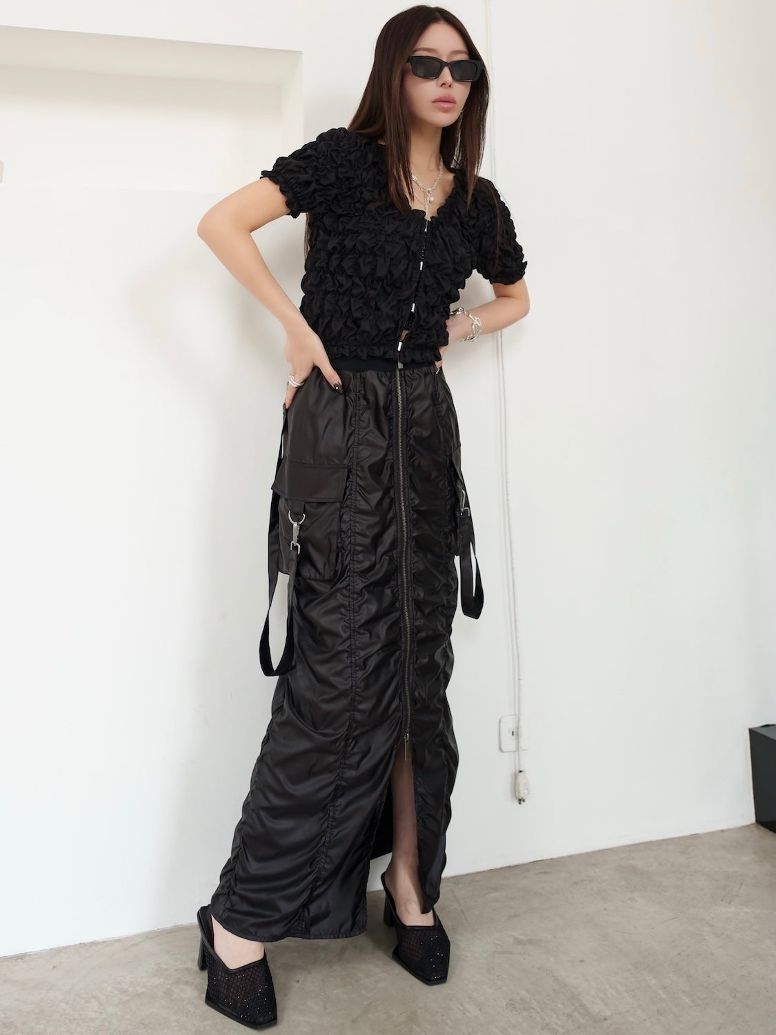 Tafta ruched cargo skirt
