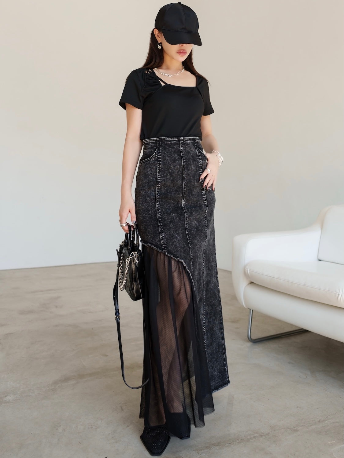 チュール ドッキング DENIM スカート