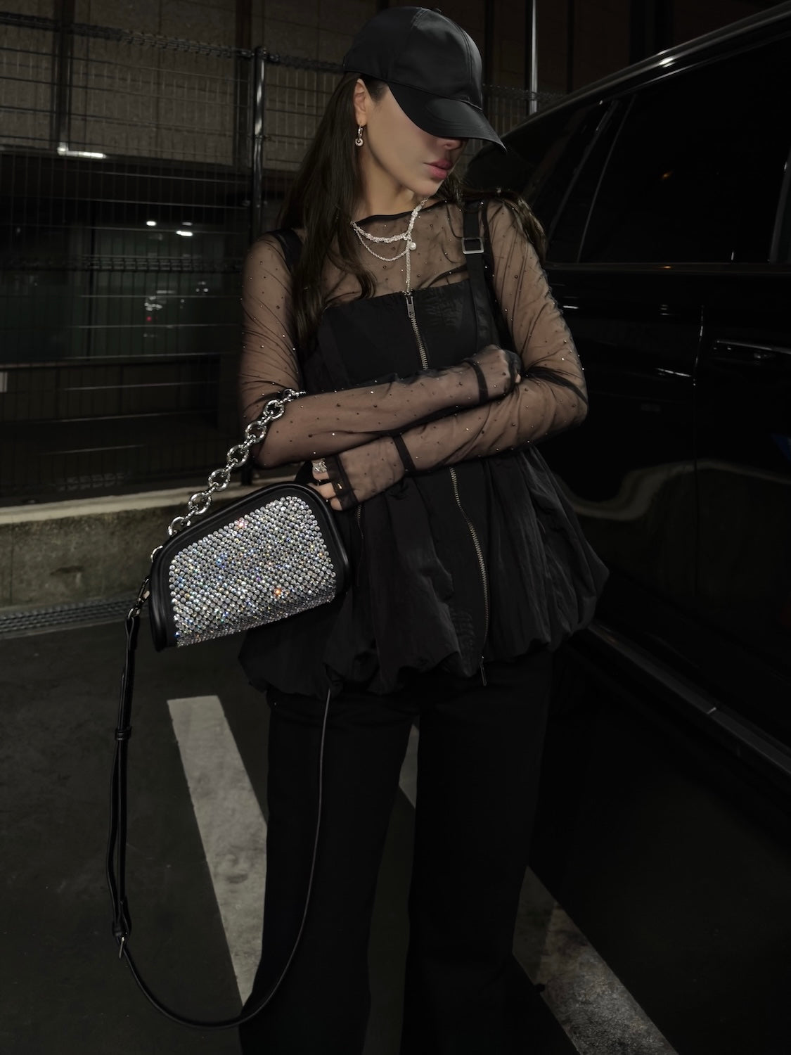 MINI ストーン Chain アシンメトリー バッグ