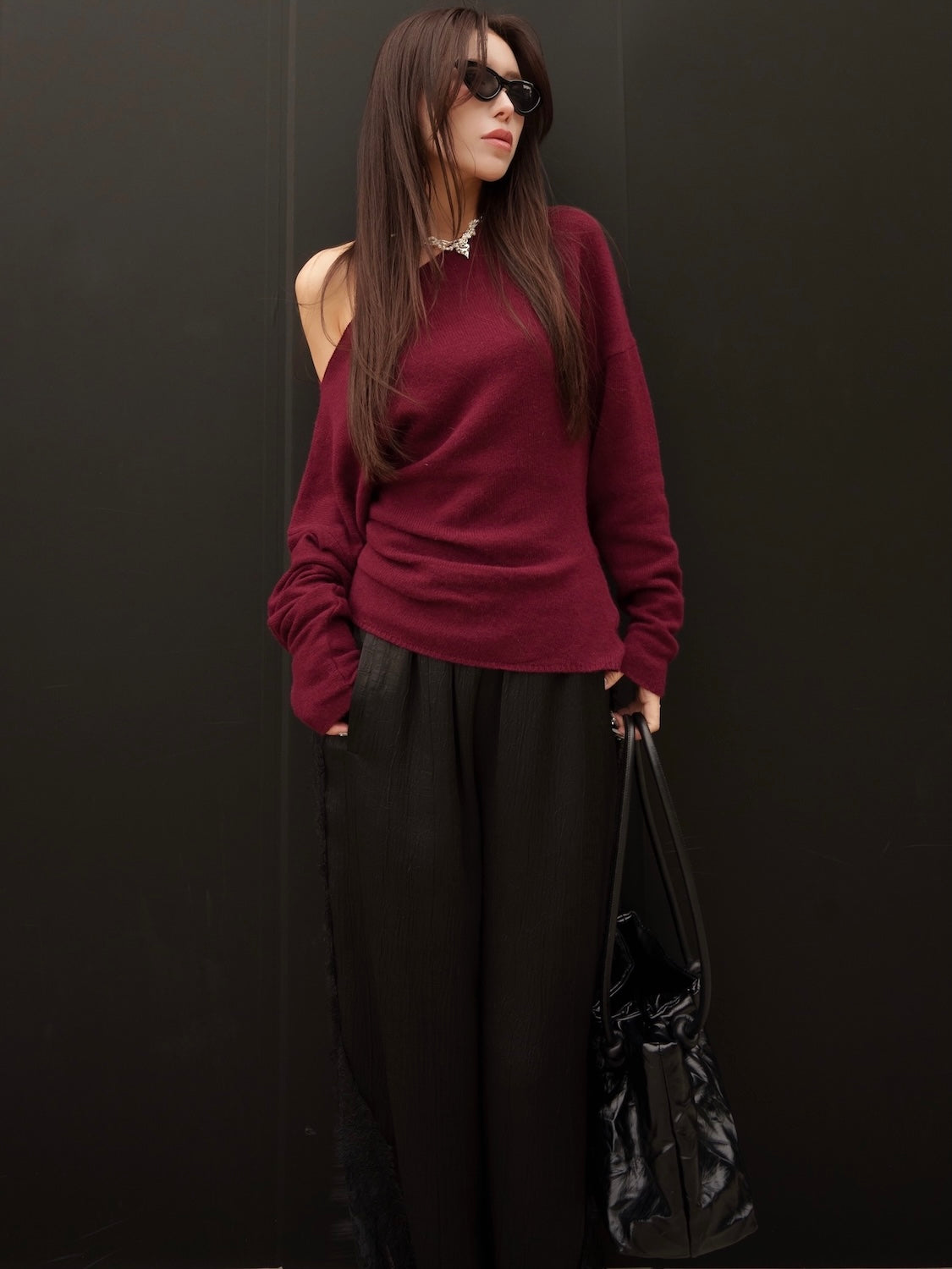 アシンメトリー ラクーン KNIT トップス